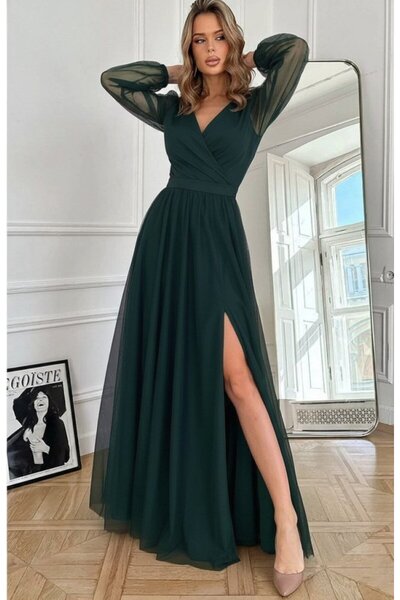 FRESCO SCARFS Women's Long Sleeve Double-Breasted Collar Waist Belted Tulle L...