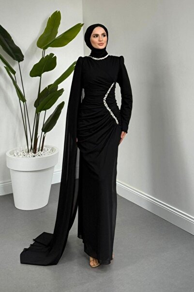 Şulemoda Giyim Rochie de seară cu detalii din tul strălucitor și piatră, neagră