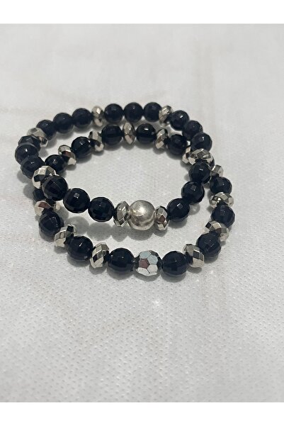 COCOSH TAKI Black shiny and silver beaded multiple combination bracelet