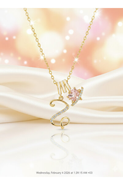Lanuna Z Harfli Pembe Taşlı Gold Çelik Kolye