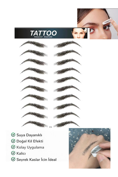 Lesvip's Suya Dayanıklı Kaş Dövme Sticker Doğal Görünümlü Kaş Tattoo Siyah E14