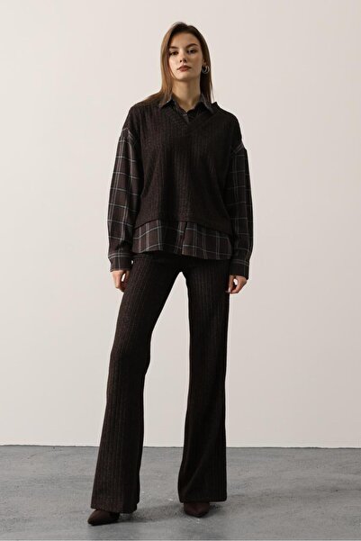 Butik Lafia Kahverengi Gömlekli Takım