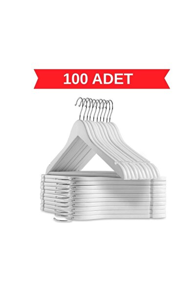 808 Studio 100 Adet Beyaz Ahşap Askı Elbise Askısı Kıyafet Askısı Ahşap