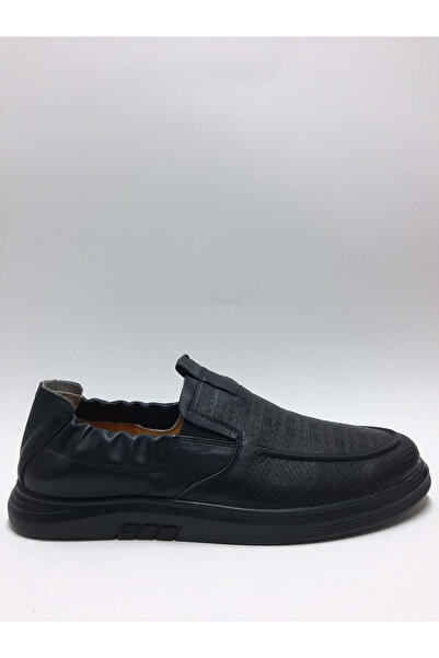 Luis Figo Genuine Leather Large Size (45-46..) Laceless Black Color Men's Shoes