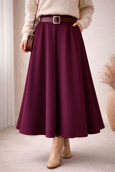 lobivia Elastic Waist Double Skirt with Pockets: 94-95cm (Belt Will Be Sent)