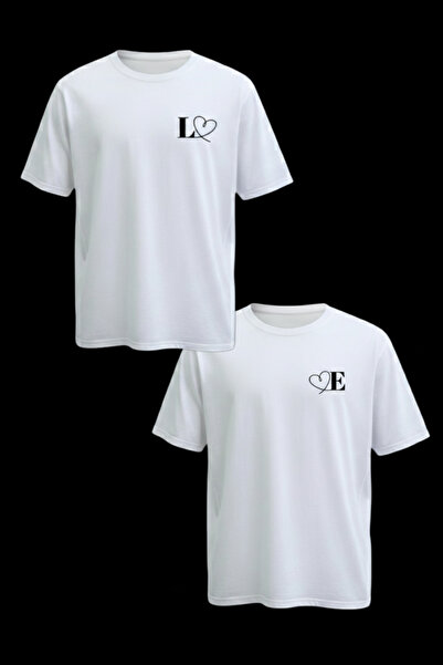 AHMERA Unisex White 2 Pieces Couple Love2 Printed Regular Fit Short Sleeve Ba...