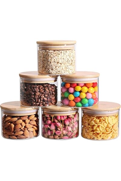 ComSaf Set of 6 Glass Jars 450 ml with Wooden Lid and Airtight Seal