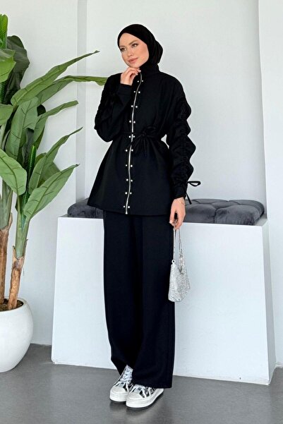 Şulemoda Giyim Berna Drawstring Sleeve Suit Black