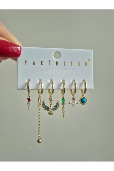 Yakemiyou Anka Kararmaz Çelik Altılı Küpe Set