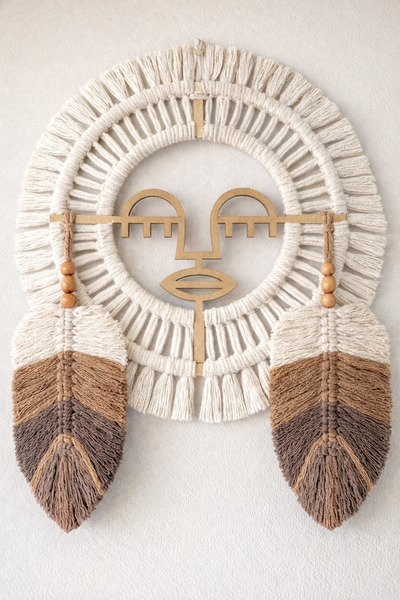 Bohem Shop Rustik Kızılderili Kadın Etnik-bohem Makrome Yapraklı Duvar Süsü D...