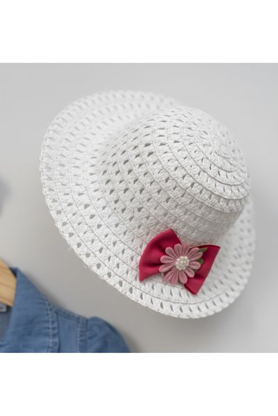GİRL EMELY Girl's Hat and Denim Jeans Dress with Belt and Ribbon
