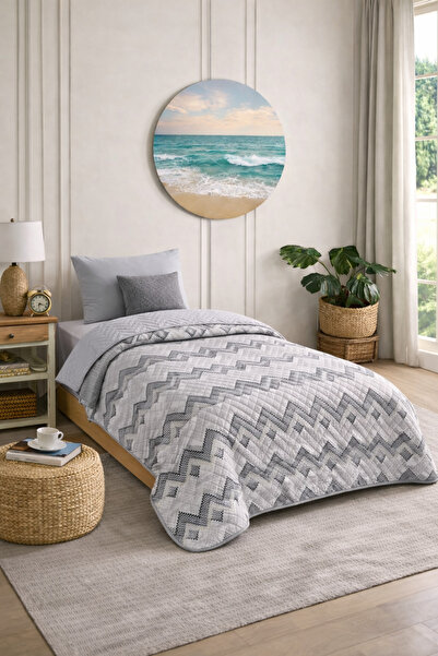 LilaMOON Gray Colored Single Patterned Quilted Pique Bedspread Set (Pique+Pil...