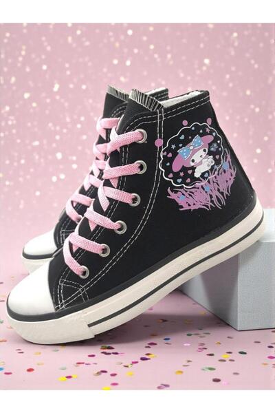 ellaboni Kuromi Printed Black High-Top Linen Sports Shoes Sneakers
