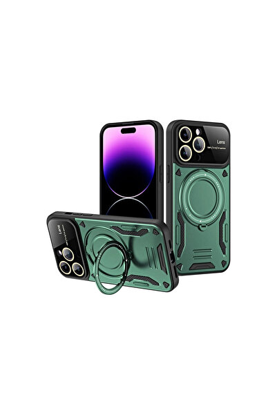 eco port غطاء حماية لهاتف آيفون 16 برو ماكس من جوي مع حامل للعدسة - أخضر داكن