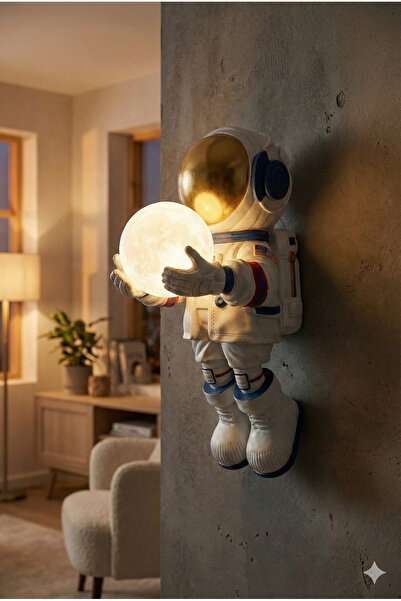 Dekoromi Dekoratif Astronot Heykeli Duvara Asılabilen Uzay Pano Apollo (60x28cm)