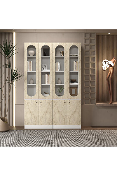 klubeconcept KUBBE Beyaz Kemer Formlu Kitaplık Ünitesi Vitrin 140x30x210