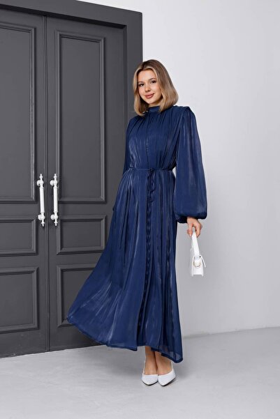 Milamia Women's Tulle Satin Lace-Up Elastic Sleeve Evening Dress