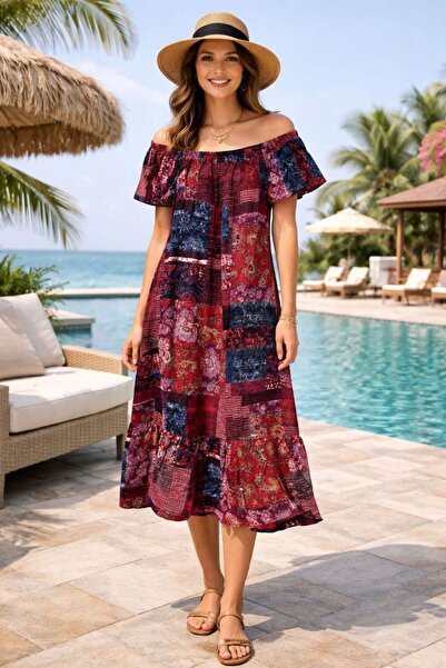 AYASOFYA OTANTIK Women's Madonna Collared Patterned Side Short Sleeve Loose D...