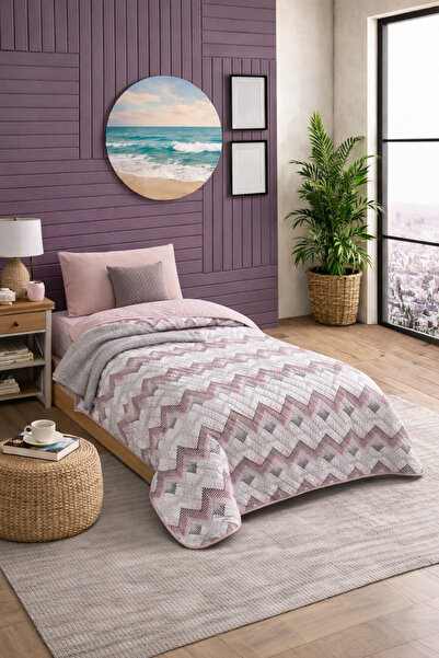 LilaMOON Powder Colored Single Patterned Quilted Pique Bedspread Set (Pique+P...