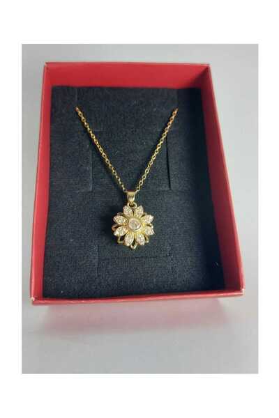 NİSLİYAKSESUAR Dönen Güneş Papatya Figürlü Gold Çelik Kolye – Stres Savar Şıklık