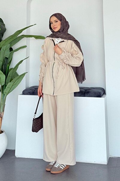 Şulemoda Giyim Berna Drawstring Sleeve Suit Beige