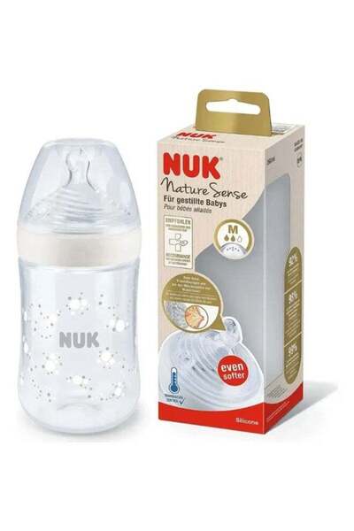 Nuk رضّاعة ناتشر سينس زجاجية (240 مل) بحساس حراري للأطفال من 0-6 أشهر.