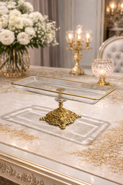 silvia home decor Paşabahçe Gold Metal Footed Presentation Bowl with Gilt Detail