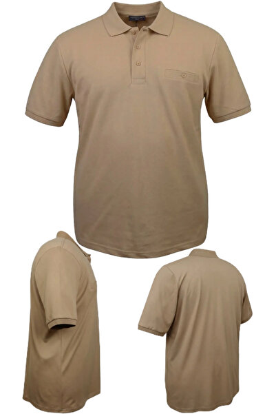 marufshop Men's Large Size Lycra Pique Polo Collar Pocket T-Shirt Beige, Suit...