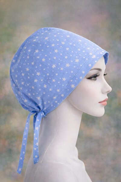 GTB BUTİK Açık Mavi Mini Yıldız Desenli Doktor Hemşire Cerrahi Bone Bandana U...