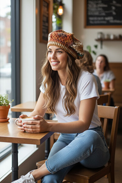 satürn hobi örgü tasarım Knitted Bohemian Color Gradient Painter's Beret Hat