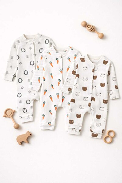 UmBaby 3-Pack Combed Cotton Baby Romper Set – Cute Animal and Carrot Patterne...