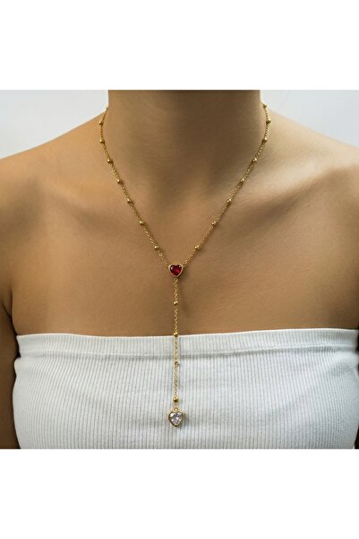 AccessoriesCınCık قلادة نسائية على شكل قلب ذهبي اللون من الفولاذ المقاوم للصد...