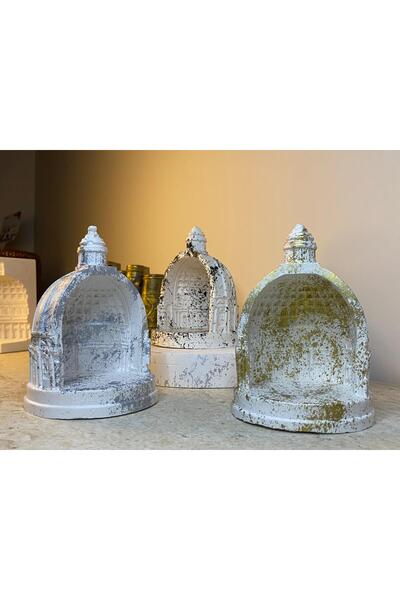 SalepHome Lüks Mimari Kule & Mumluk Takımı |Antik Beyaz Dekoratif Set | Sanat...