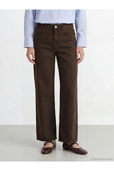 LC Waikiki Lcw Modest Brown High Waist Wideleg Women's Jean Trousers