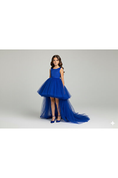 Star Kids Girl's Saks Blue Skirted Satin Dress, Girl's Graduation Dress