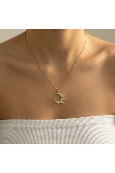 AccessoriesCınCık 316L Anti-Tarnish Steel Gold Color Moon Star Women's Necklace