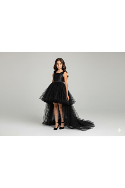 Star Kids Girl's Black Tailed Satin Dress, Girl's Graduation Dress, Girl's Ev...