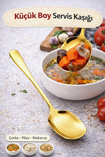 Tilbe Home Lüx Gold Servis Kaşığı Küçük Boy Paslanmaz Çelik Kaşık Salata Past...
