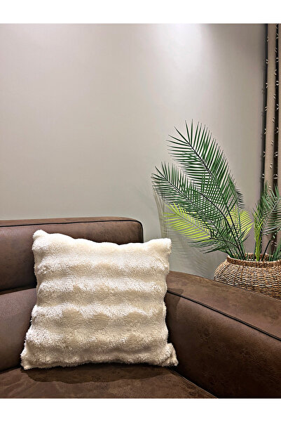PEREN HOME Husă de pernă din păr de iepure de pluș 45x45cm, crem, cu două fețe