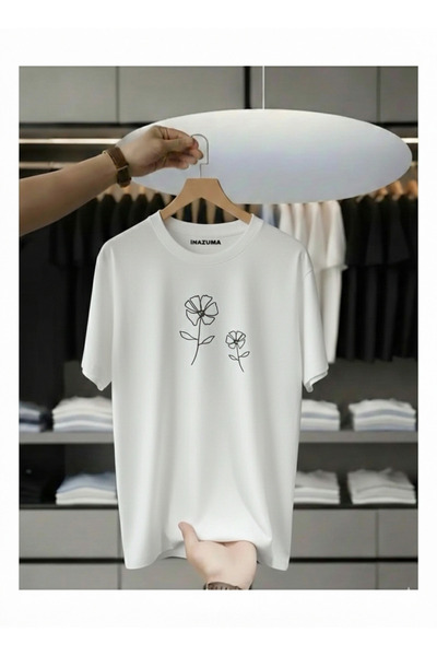 İnazuma Outdoors Unisex Oversize Printed Cotton Crew Neck Short Sleeve White ...