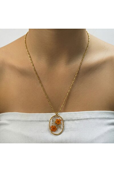 AccessoriesCınCık 316L Anti-Tarnish Steel Gold Color Flower Motif Women's Nec...
