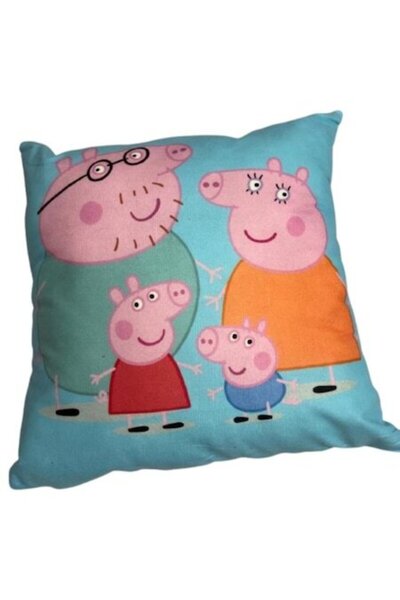 Peppa Pernă pentru copii cu model de porc, 40x40cm, moale, albastru deschis