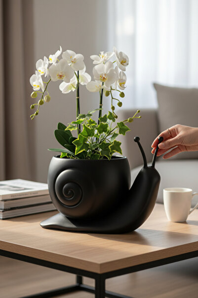 Pazarois Snail Figured Design Vase Black