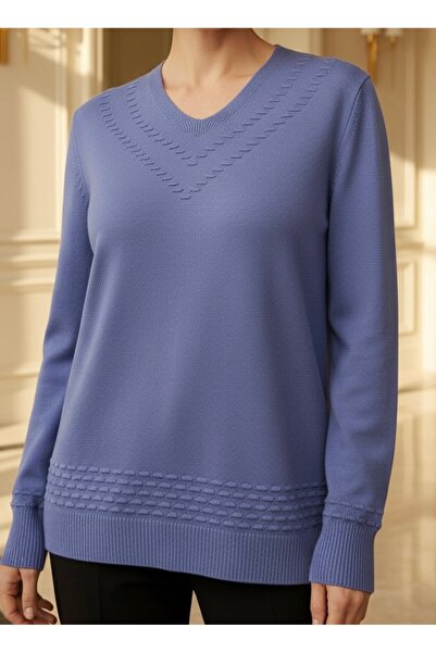 tiriTEK TRİKO V-Neck Nopenli Seasonal Young Mother Blouse / Indigo