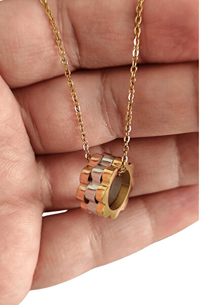 BB BİBUTİKSHOP Three-Color Steel Gear Ring Necklace – Modern Minimal Design, ...