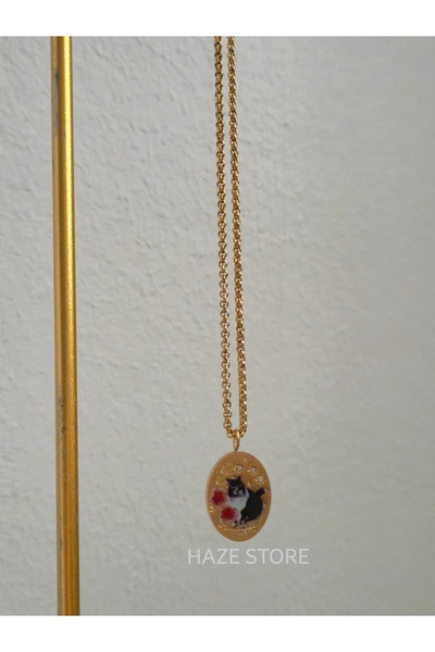 Haze Flower Cat Plate Pendant Cat Mom 316L Stainless Steel Locket
