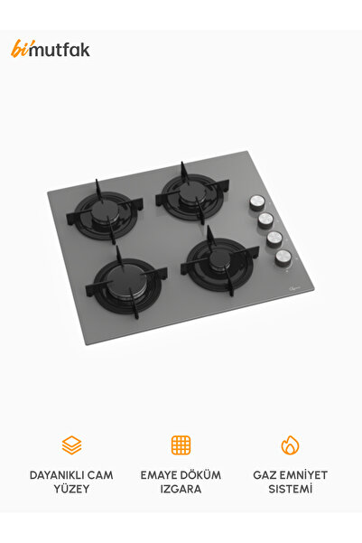 GL GENERAL Bask 60cm Emaye Izgaralı 4 Gözlü Cam Ocak