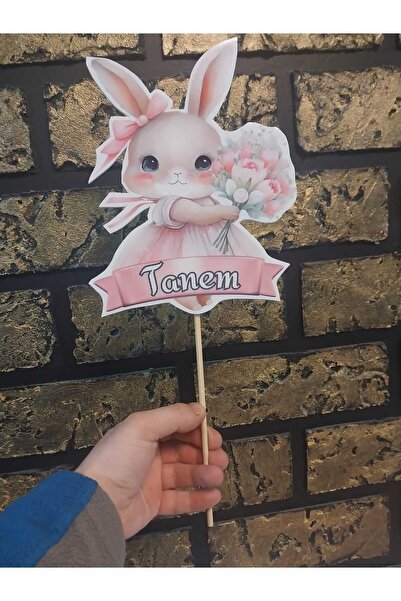 Bolat Dijital SEVİMLİ Tavşan SOPALI Pasta Üstü Veya Tutacak Maket 22CM