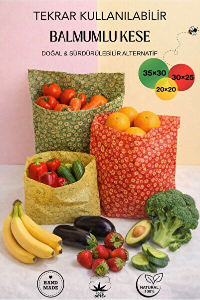 Home Reusable Natural Beeswax Food Storage Pouch, Stretch Film Alternative 3-...