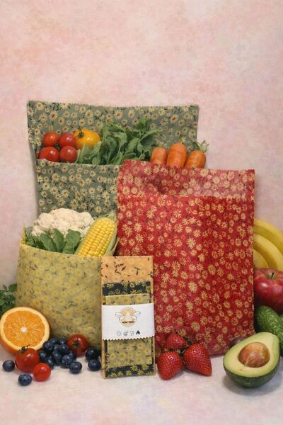 Home Natural Beeswax Food Storage Pouch, Alternative to Plastic Wrap, 3-Piece...